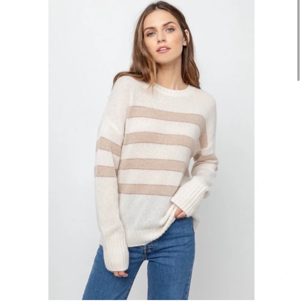 RAILS Ivory Jute Metallic Stripe Cashmere Silk Blend Sweater M - Picture 3 of 13